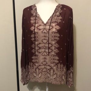Lucky Brand NWT Viscose long sleeve blouse bohemian style. Size medium